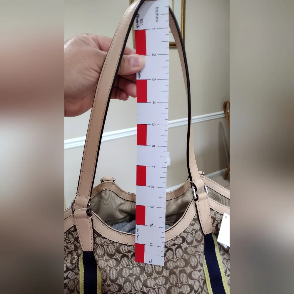 NWT COACH SIGNATURE STRIPE DEVIN SHOULDER  Tote